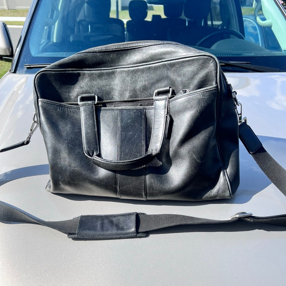 Men's Coach Black Leather Briefcase One Size